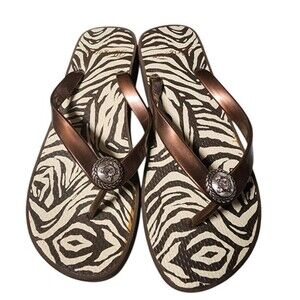 Brighton Zebra Stripe Embellished Flip Flop Size 9 Womens